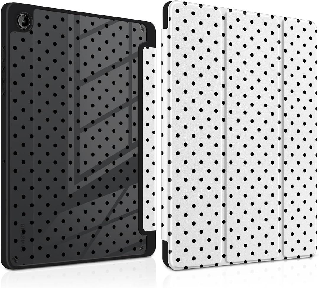 MEEgoodo Case for Samsung Galaxy Tab A11 Plus 2026/A9 Plus 11 inch 2024, Tablet Case with Transparent Acrylic Back Shell + Trifold Stand + Auto Wake/Sleep, Poka Dot Black