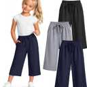 3 Pack Girls' Capri Pants 5-14 Years | Drawstring Capris, Cropped Pants, Kids Sweatpants, Workout, Summer, Loose, Back to School, with Pockets