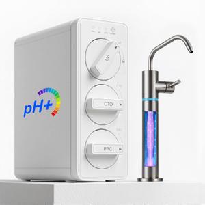 LCF 0.01m Ultra-Filtration Under Sink Water Filter System, 3-Stage Alkaline Mineral pH+ Water Purifier, LED UV-C Ultrviolt SUS304 Faucet, Reduces up to 99.9% of Batria, Bad Taste & Chlorine