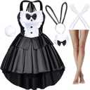 Classic Women Fancy Bunny Costume Girl Dress Tuxedo Style Black Dress Cosplay Costume Tail Ears Stockings Gloves Set (Medium)