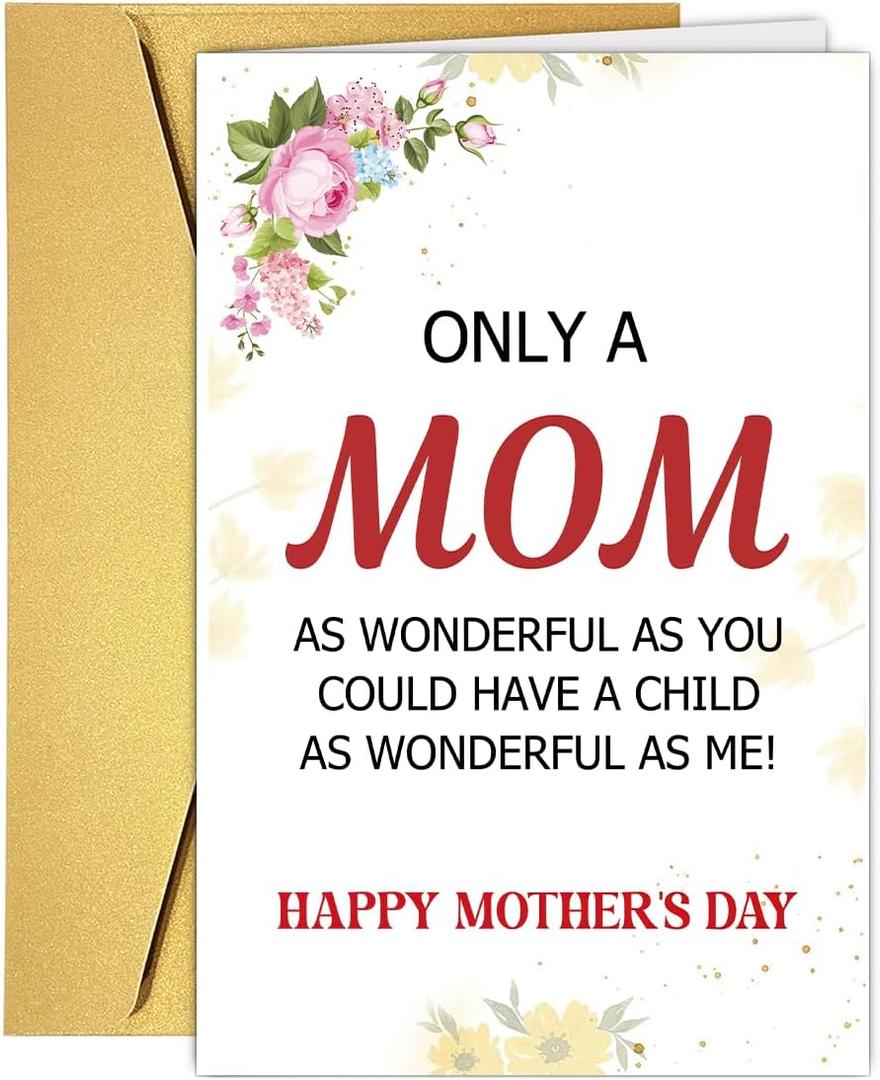 5 x Funny Mothers Day Card, Humorous Mother's Day Cards from Adult Son Daughter Child KidsToddler Baby, Happy Mothers Day Cards for Mom Mommy Mum