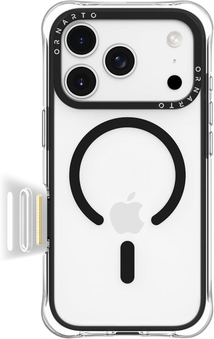 ORNARTO Air Case for iPhone 17 Pro Max Clear | Military-Grade Drop Protection | Camera Control Button | Compatible with MagSafe | Built-in Air Phone Cover - Black