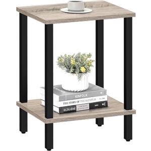 TUTOTAK End Table, Side Table, Nightstand, 2-Tier Storage Shelf, Sofa Side Table for Small Space, Living Room, Bed Room TB01BG034 (Greige)