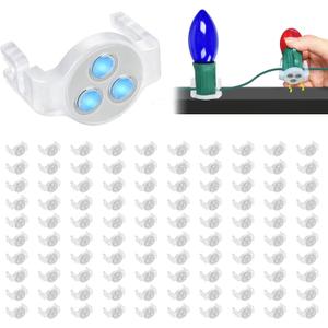 100 Pack Magnetic Christmas Light Clips, Upgraded Anti-Slip Metal Roof Christmas Light Hooks for C9 C7 Sockets, Weather-Resistant String Lighting Clips for Outside Gutters Patio Holiday (White)