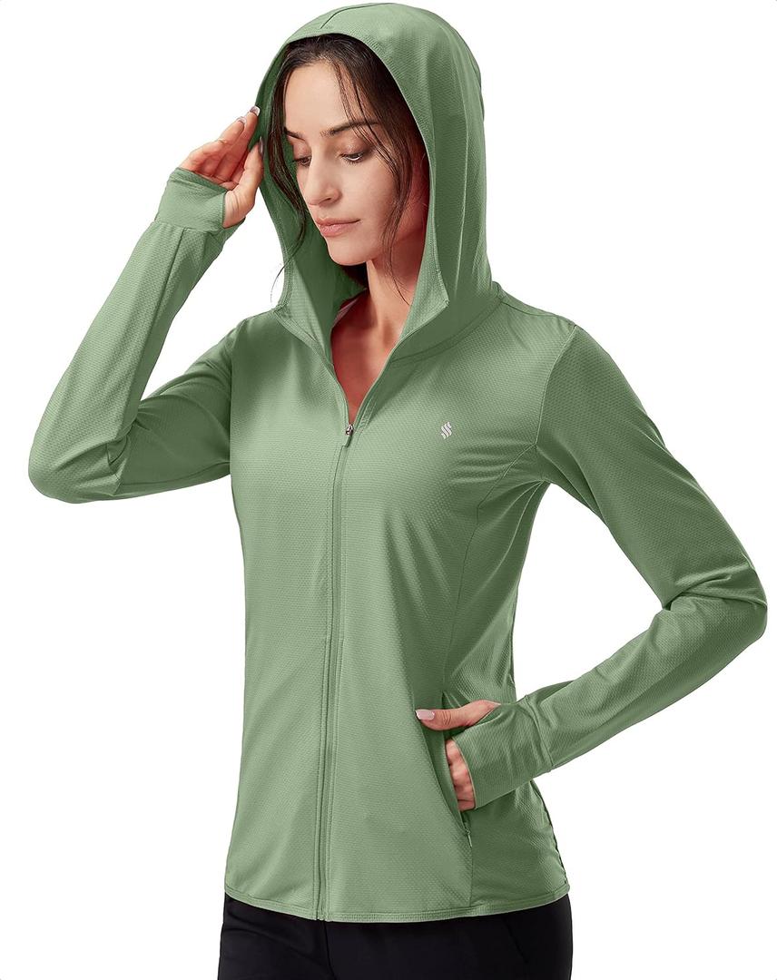 Soothfeel Women's UPF 50+ Sun Protection Hoodie Jacket Lightweight Long Sleeve Sun Shirt for Women with Pocket Hiking Outdoor (Medium)