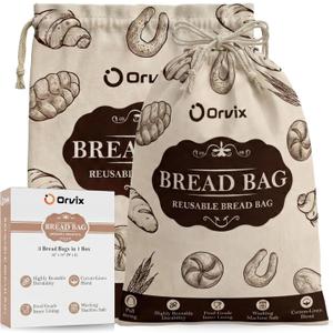 3 Pack Linen Bread Bags for Homemade Sourdough with Food-Grade Inner Lining, Linen Storage Pouches for Homemade Loaves, Reusable Sourdough Bag, Baked Goods Packaging, Gift Wraps, 12x15 Inches