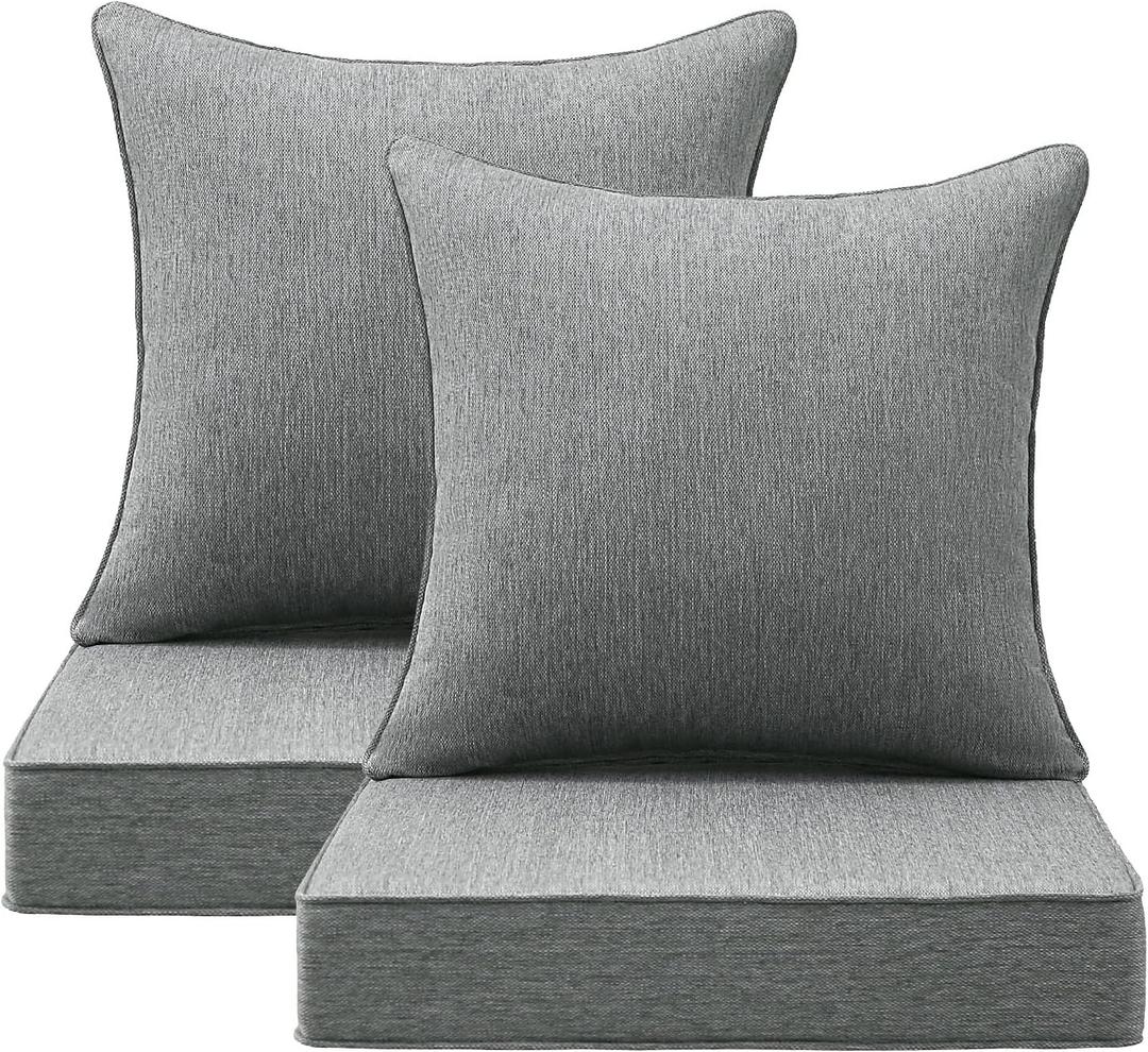 Outdoor Deep Seat & Back Cushion Set (2-Pack), 24 x 24 Inch Water Repellent and Fade Resistant Patio Furniture with Removable Cover for Outside Sofa Couch, Linenweave Gray
