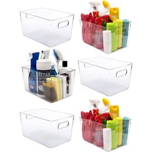 Clear Plastic Storage Bins, Perfect for Kitchen Organization or Pantry Organization and Storage, Laundry Room, Fridge, Freezer Organizer Plastic Storage Containers for Organizing, Cabinet Organizers (11 x 7.5 x 6)