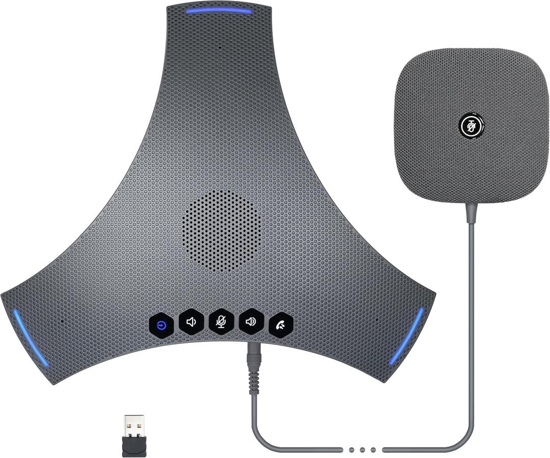 Conference Speaker and Microphone, Bluetooth/USB/Dongle Speakerphone w/ 3+1 Mics, 360° Enhanced Voice Pickup, Noise Reduce, Daisy Chain Compatibility for Large and All Conference Rooms