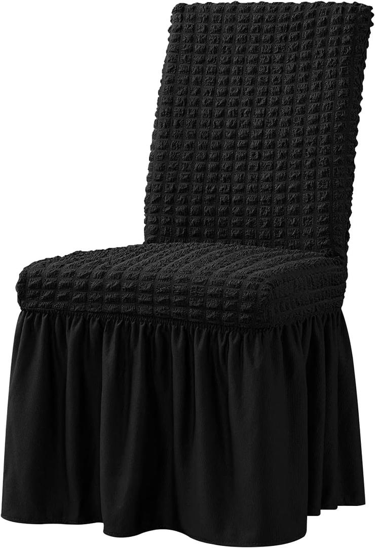 XMNTG Dining Room Chair Slipcovers 1-Piece Stretch Black Dining Chair Covers Non Slip Washable Furniture Protector with Skirt Country Style for Hotel Ceremony Party (Black)