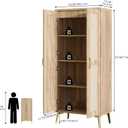 JASIWAY Tall Bathroom Storage Cabinet with Doors and Shelves, 57" Linen Floor Storage Cabinet for Laundry Entryway, Wood Freestanding Pantry with Metal Handle, Adjustable Shelves, Anti-Tipping Device, 57.5 inch