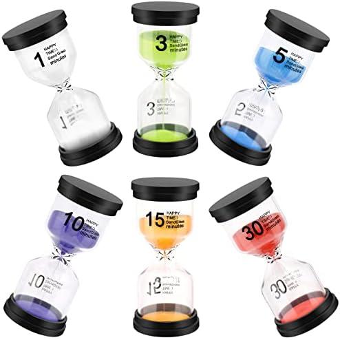 Sand Timer, Hourglass Sand Timers Colorful 1/3/5/10/15/30 Minutes Sandglass Timer with Protective Cover for Classroom Home Office Cooking (Pack of 5) Multicolor