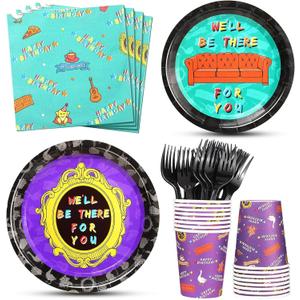 Funnymoom 84 Pcs Happy Birthday Party Supplies Birthday Decorations Include Paper Plates Paper Cups Napkins Black Plastic Fork Disposable Dinnerware for Party Supplies
