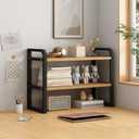 Janebert Office Desk Shelf Organizer, Wood Desktop Bookshelf Supplies Storage Rack, Shelf for Top of Desk and Dresser and Cubicle Decor Aesthetic Bookshelf (Black Wood-Two Tier)