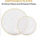 FOCUSLINE 60Pcs Clear Plastic Plates, Clear Disposable Plates with Gold Rim, 30 7" Salad Dessert Plate and 30 10" Dinner Plate Heavy-duty Hammered Plates for Party, Wedding, 7Inch 10Inch
