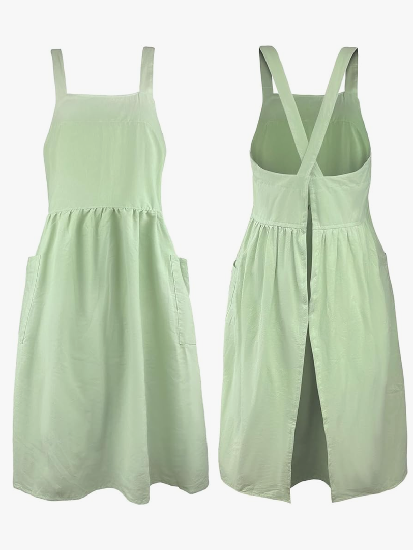 Uaussi Cotton Linen Apron Cross Back Work Apron for Women with Pockets Pinafore Dress X Cross Halter Apron for Chef Gardening