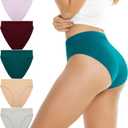 Women's Cotton Underwear Hi Cut Panties for Women Solid Briefs Soft Stretchy Ladies Underpants (5-pack) (XX-Large, High Leg Cut-apricot, Gray, Red, Green, Purple)