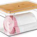 Hudgan Stackable Storage with Bamboo Top for Kitchen Laundry Room Organization, Extra Large Trash Bag/Garbage Bag Dispenser, Pantry Organizers and Storage Under Sink Organizer