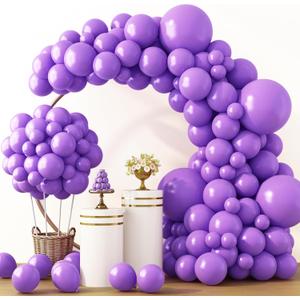 RUBFAC Purple Balloons 129pcs, Lavender Lilac Purple Balloon Arch Kit, Different Sizes 18 12 10 5 Inch for Masquerade Party Decorations Engagement Bachelorette Birthday Bridal Baby Shower Supplies