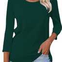 Poetsky Women's V Neck 3/4 Sleeve T Shirt Casual Loose Basic Tops Summer Tee Blouses (Green, S)