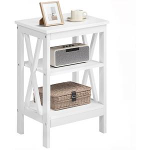 VECELO End Table, Bedside Table, 24" Tall Living Room End Tables, X-Design Reinforced Nightstands, Side Table with 3-Tier Storage Shelves for Small Spaces, Office, Bathroom, Bedroom, Pearl White, 1-pack
