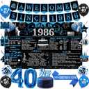 Trgowaul 40th Birthday Decorations for Men, 20PCS Black Blue Back in 1986 Birthday Party Supplies, Blue Vintage Banner, Sash, 40th Cake Topper, Latex Balloon, 40 Year Old Set