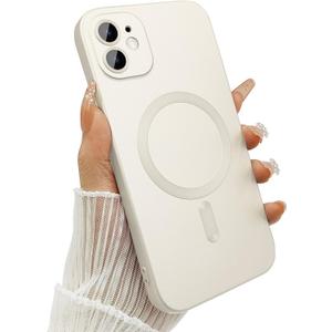 Magnetic Case for iPhone 12 Phone Case for Women/Men, Shockproof Matte Luxury Soft Metallic Luster Design with Camera Lens Protector, Compatible with Magsafe Case for iPhone 12 6.1"-White