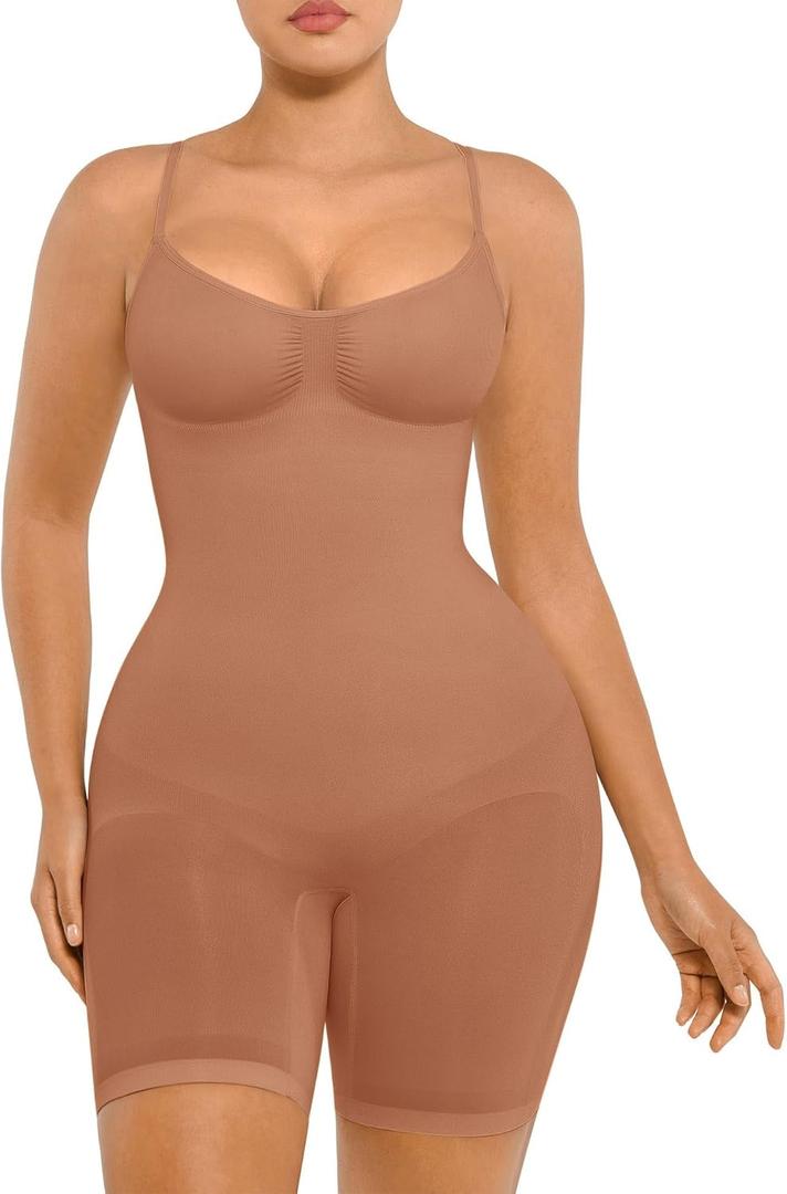 FeelinGirl Shapewear Bodysuit Tummy Control Seamless Sculpting Butt Lifter Body Shaper for Women (X-Small-Small, Cinnamon Brown)