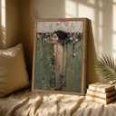 Vintage Woman Wall Art, Dark Academia Woman in Water Canvas Wall Decor Painting, Victorian Goth Floral Artwork Prints Pictures for Living Room Bedroom 16x24 Inch Wood Framed