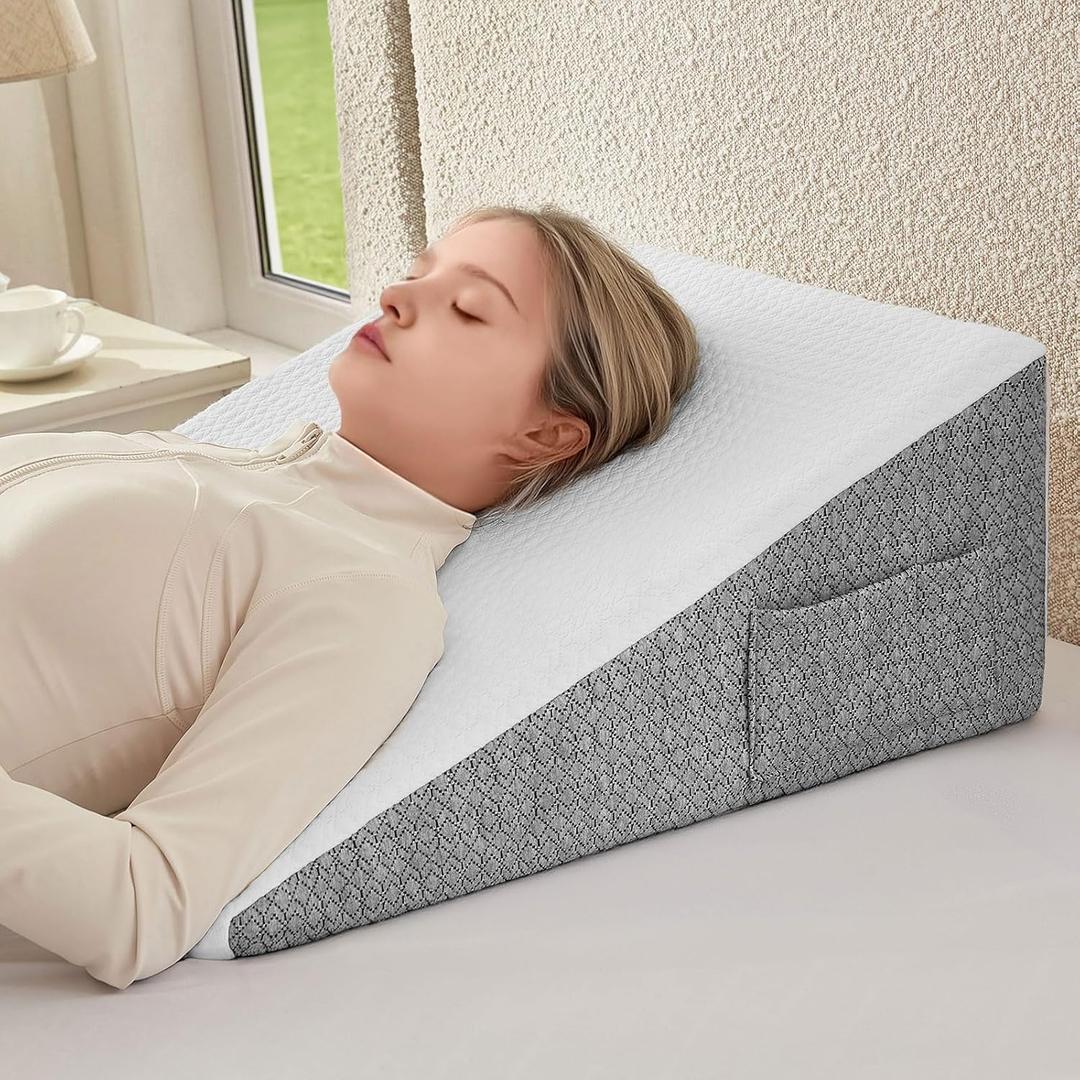 Nordjager Wedge Pillow for Sleeping & Resting, 24"x24"x10" Memory Foam Cushion with Grey and White Patterned Polyester Cover, Ideal for Bedroom & Living Room Comfortable Support for Adults