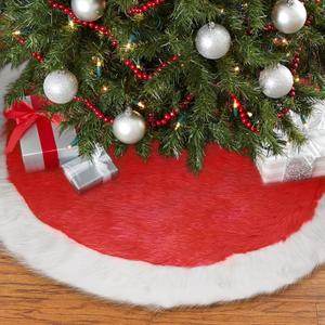 2 x 24 Inch Faux Fur Christmas Tree Skirt Soft Plush Tree Mat Thick Red Velvet and White Plush Tree Skirts Christmas Decorations Fluffy Tree Skirts Xmas Holiday Party Indoor Decorations, Red