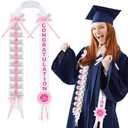 Lyrow Pink and White Graduation Money Lei Class of 2026 Ribbon Money Lei Graduation Cash Gift for Congrats Graduates Grad Leis with Cash Holder for Senior High School Party Supplies (Classic)