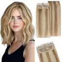 S-noilite 2 pieces 6 inch Clip In Short Hair Extensions 100% Remy Human Hair Invisible Mini Short Clip in Hairpiece for Women with Thinning Hair Golden Brown Mixed Bleach Blonde