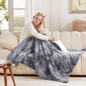 Electric Heated Throw Blanket, Faux Fur with 6 Heating Levels & Auto Off, Soft Cozy Sherpa Washable Blanket (50" x 60", Grey)