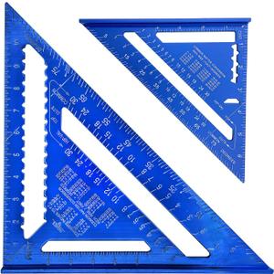 ASNOMY Imperial Triangle Ruler - 7 Inch & 12 Inch Blue Aluminum Alloy Rafter Square Protractor, High Precision Layout Measuring Tool for Engineer Carpenter