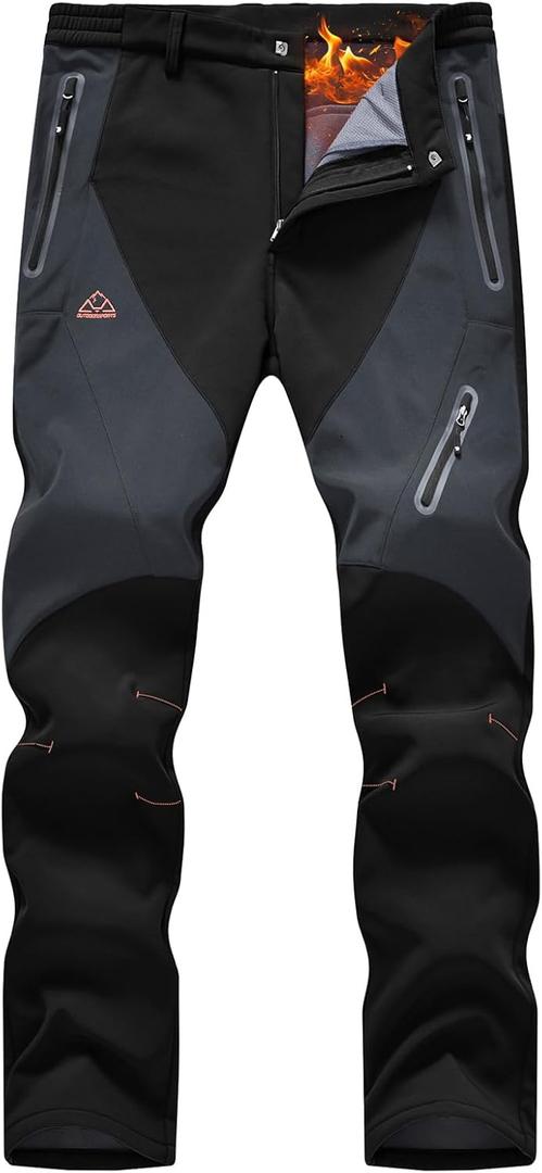 Rdruko Men's Snow Pants Waterproof Insulated Fleece Lined Ski Hiking Snowboard Winter Pants with Pockets (34, Black)