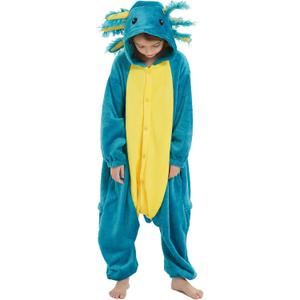 ATOZ Onesie for Kids, Animal Pajamas Halloween Cosplay Costume for Girls Boys (10-11 Years, Blue Axolotl)