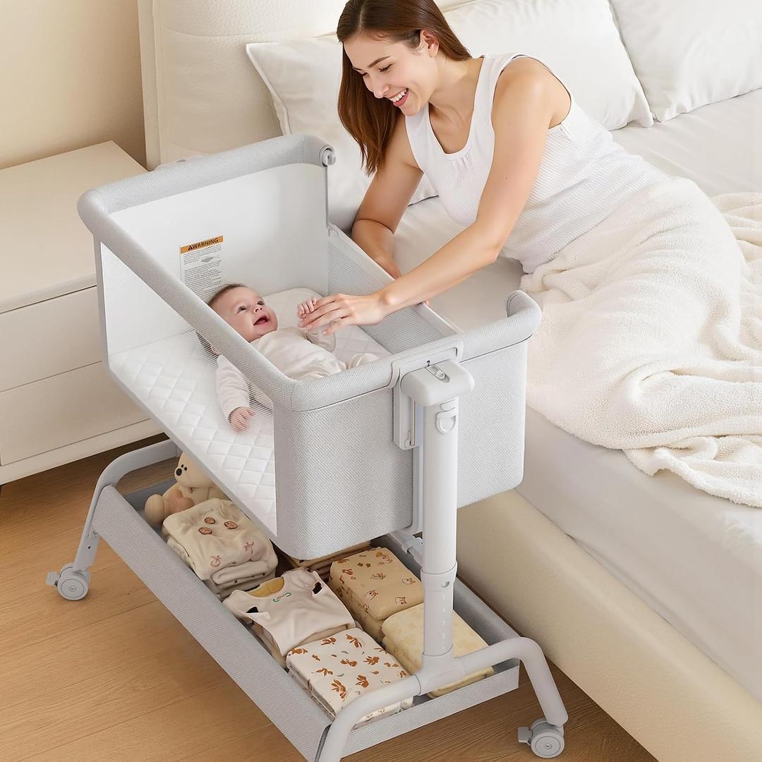 3-in-1 Baby Bassinet, Rocking Bassinet, Bedside Bassinet for Baby, Stable and Secure Bassinet Bedside Sleeper for Newborn & Infant, 6 Height Adjustable with Wheels, Mattress & Breathable Mesh | Rocking bassinet, 6 Adjustable Heights, Incline bassinet, Storage Basket, Smooth-Rolling Wheel, Comfy Mattress, Crib
