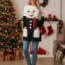 MOUSYA Women Dress Shirt Christmas Long Sleeve Tops Santa Printed Pullover Loose Plus Size T-Shirt Blouse with Pockets (White, S)