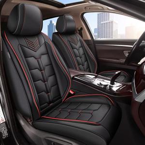 IKABEVEM Seat Covers Fit for Nissan Sentra 2008-2025 2026 Full Set Car Seat Cover Faux Leather Seat Cushion Waterproof Auto Protectors(Black & Red Line)