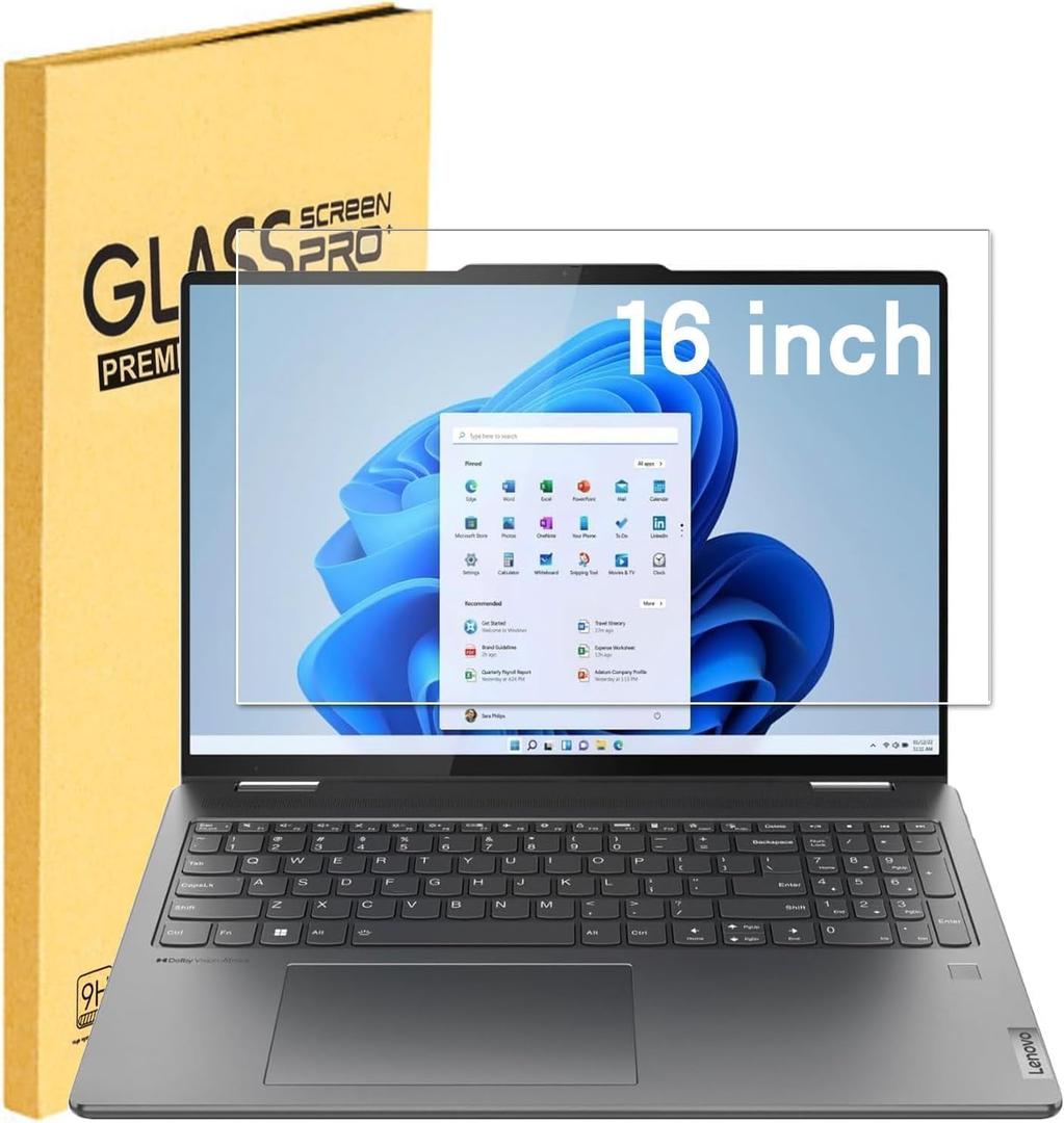 Tempered Glass Screen Protector for Lenovo ideapad 5/5i Pro 16 & Slim 3/5/7 16 & Flex 5 16, Yoga 7i 2-in-1 16, & Gaming 16, Lenovo Thinkpad T16/P16/Z16, & Legion 16, 9H, 16 inch Anti Fingerprint
