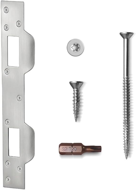 Door Strike Plate Oil Rubbed Bronze, with Reinforced Torx/Star Screws & Bit, Double Hole Reinforcement Latch Striker for Exterior/Interior Deadbolt Door Knob, Satin Nickel  Door Strike Plate Oil Rubbed Bronze, with Reinforced Torx/Star Screws & Bit, Double Hole Reinforcement Latch Striker for Exterior/Interior Deadbolt Door Knob, Satin Nickel