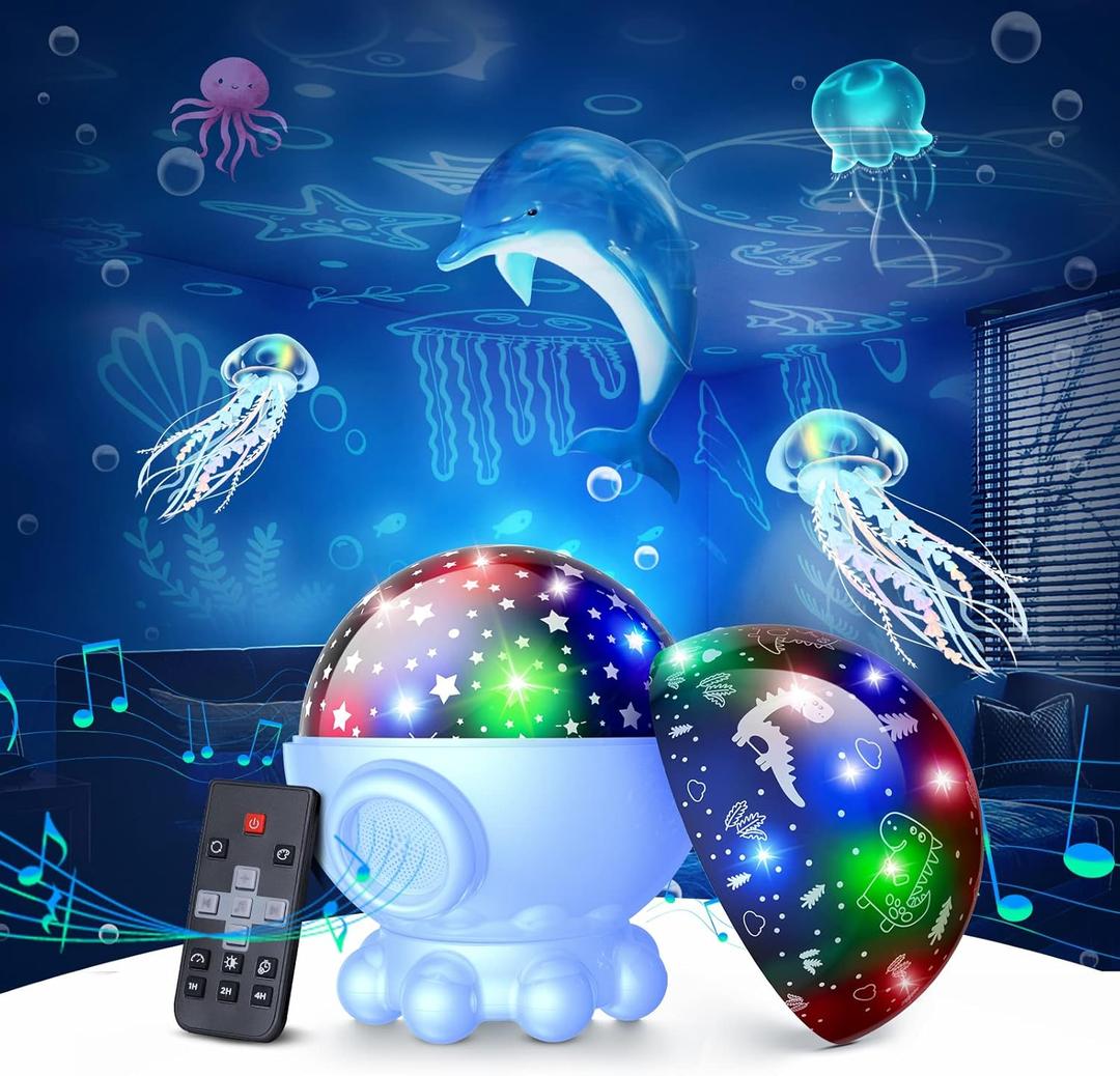 Night Light Projector,Ocean Star Night Light for Kids Room,Dinosaur Toys with 360° Rotation,Remote and Timer,3 Projection Films,17 Light Modes,9 Lullaby Songs,Birthday Christmas Gifts Kids Toys