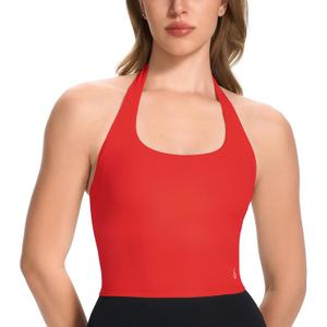 JOYSPELS Halter Workout Tank Top with Built in Bra Buttery Soft Longline Sports Bra Yoga Pilates Gym Casual Wear