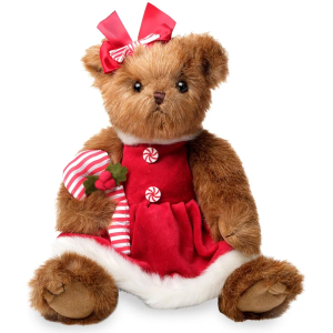 Christa Cane Christmas Bear Stuffed Animal, 14.5 Inch, Christmas Teddy Bear Plush, Teddy Bear for Kids