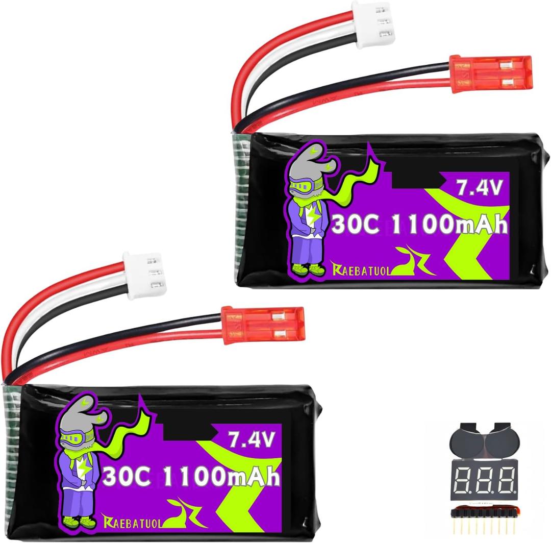 1100mAh 7.4V LiPo Battery with JST Plug 30CRC Batteries Fit for WLtoys Rc Cars A949 A959 A969 A979 K929 and Most 1/10, 1/16, 1/18, 1/24 Scale RC Cars Remote Control Cars