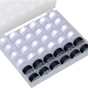 36Pcs Bobbins and Sewing Threads with Plastic Bobbin Case for Multiple Sewing Machine, Pre-Wound Bobbins Set (White&Black)