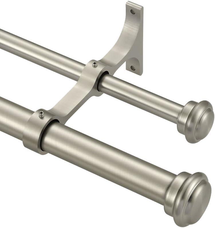 Brushed Nickel Double Curtain Rods 72-144" with Adjustable Telescoping Design and End Cap Finials
