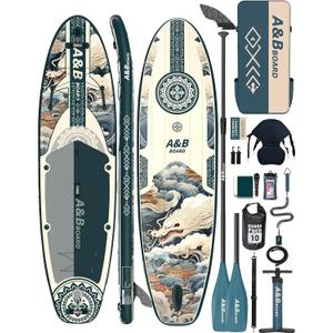 ABBOARD Inflatable Stand Up Paddle Board - Extra Wide Fishing Paddleboard with Sup Accessories Youth/Adults, Forest Green
