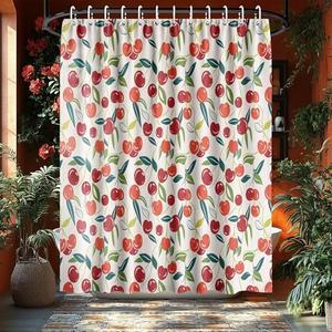 KAIRA Cute Cherry Shower Curtain, 72x72 Inches Waterproof Bathroom Curtain, Classic Fruit Pattern Decor with 12 Hooks, Easy Clean Polyester Fabric